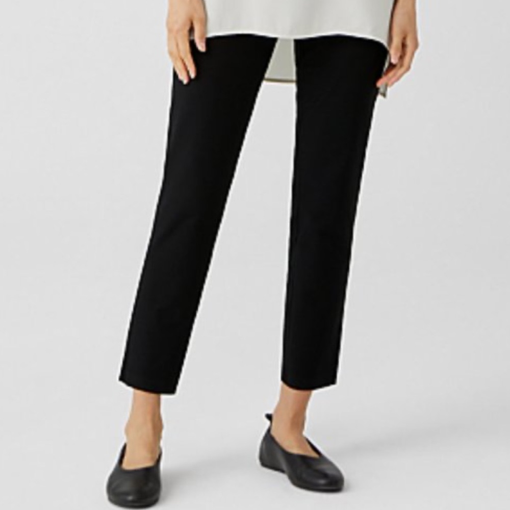 Eileen Fisher System Stretch Crepe Slim Ankle Pant Petite Black PTP